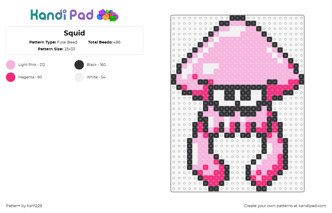 Squid - Fuse Bead Pattern by tish1229 on Kandi Pad - squid,splatoon,video game,pink