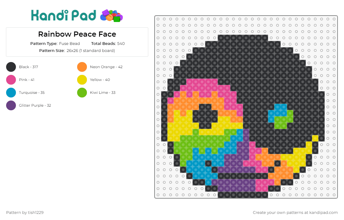 Rainbow Peace Face - Fuse Bead Pattern by tish1229 on Kandi Pad - yin yang,peace,face,rainbow,zen,colorful,black