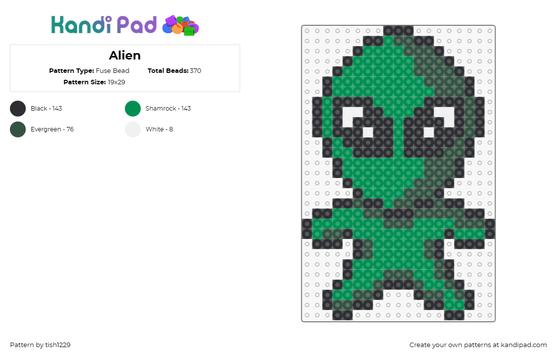 Alien - Fuse Bead Pattern by tish1229 on Kandi Pad - alien,extraterrestrial,space,character,chibi,cute,green