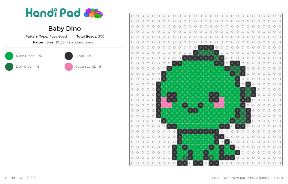 Baby Dino - Fuse Bead Pattern by tish1229 on Kandi Pad - dinosaur,cute,baby,blush,character,green
