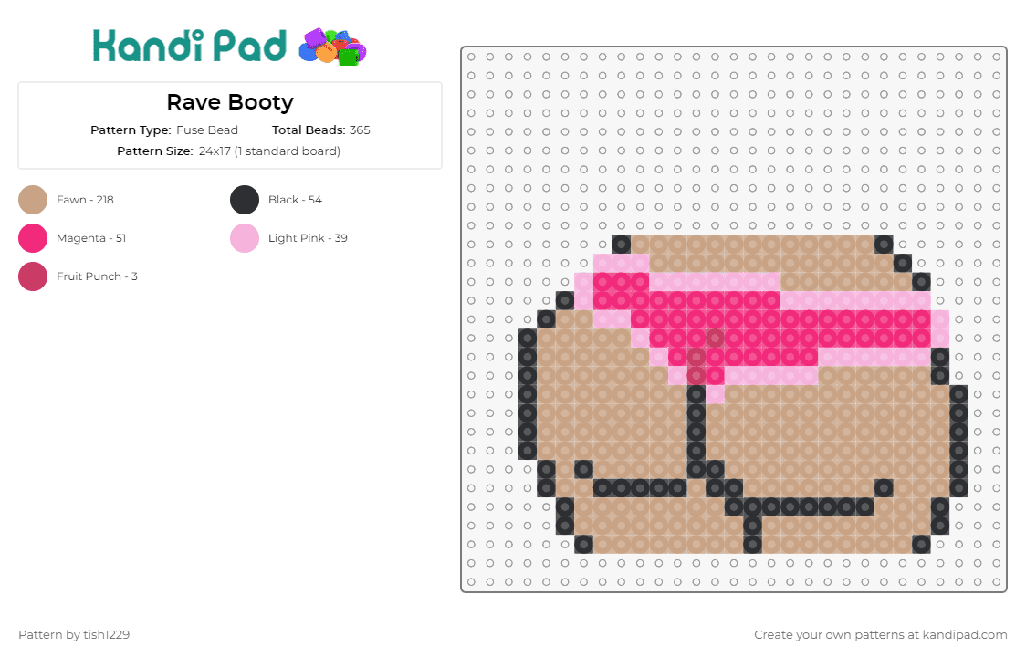 Rave Booty - Fuse Bead Pattern by tish1229 on Kandi Pad - booty,butt,rave,music,nsfw,fun,cheeky,underwear,tan,pink