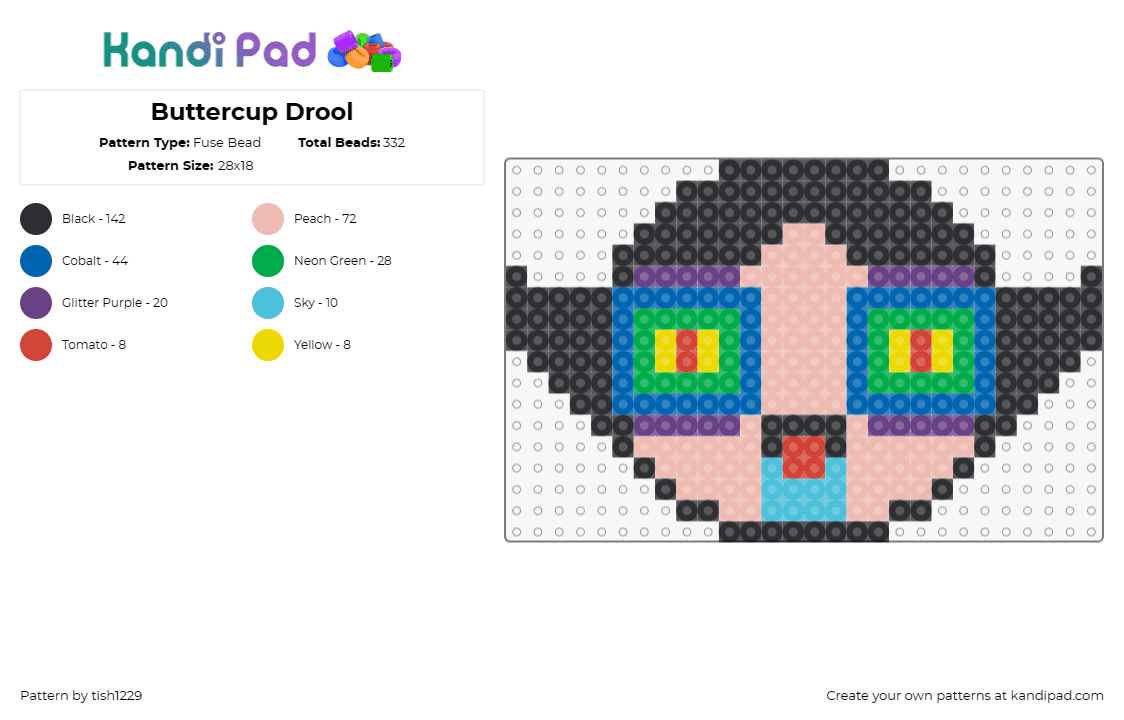 Buttercup Drool - Fuse Bead Pattern by tish1229 on Kandi Pad - buttercup,powerpuff girls,trippy,cartoon,character,colorful,black,tan