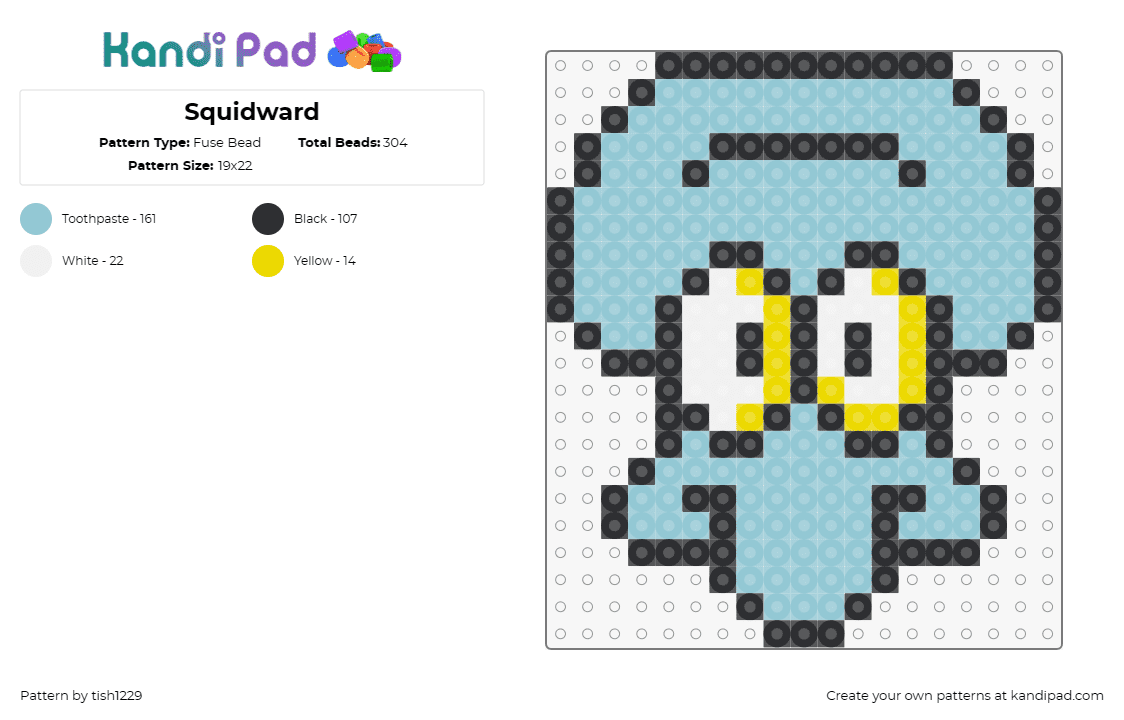 Squidward - Fuse Bead Pattern by tish1229 on Kandi Pad - squidward,spongebob squarepants,character,nickelodeon,animation,cartoon,tv show,