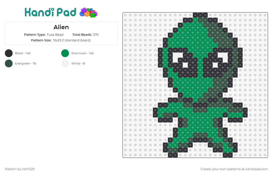 Alien - Fuse Bead Pattern by tish1229 on Kandi Pad - alien,extraterrestrial,space,character,chibi,cute,green