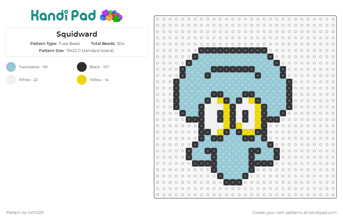 Squidward - Fuse Bead Pattern by tish1229 on Kandi Pad - squidward,spongebob squarepants,character,nickelodeon,animation,cartoon,tv show,children,nostalgia,light blue