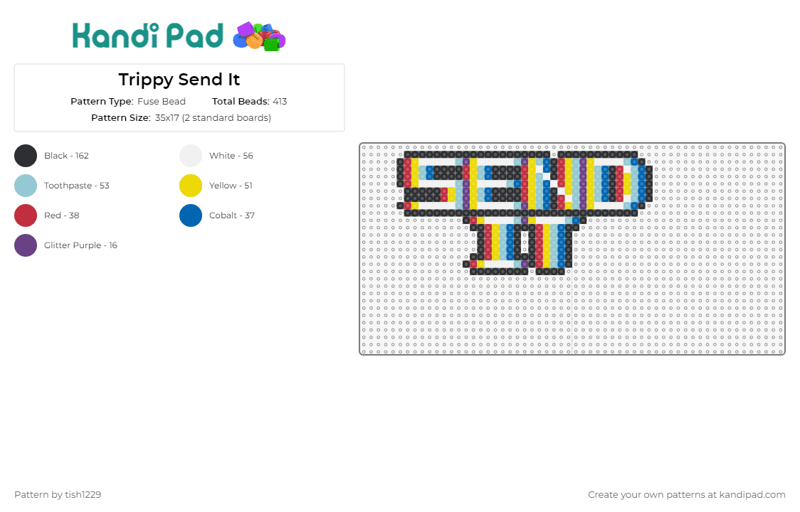 Trippy Send It - Fuse Bead Pattern by tish1229 on Kandi Pad - send it,trippy,text,psychedelic,blurry,white