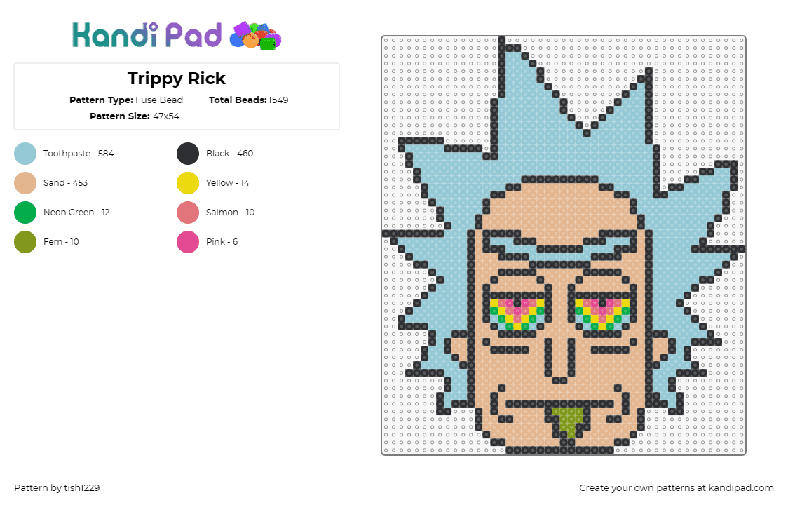 Trippy Rick - Fuse Bead Pattern by tish1229 on Kandi Pad - rick sanchez,rick and morty,trippy,psychedelic,drugs,character,tv show,animation