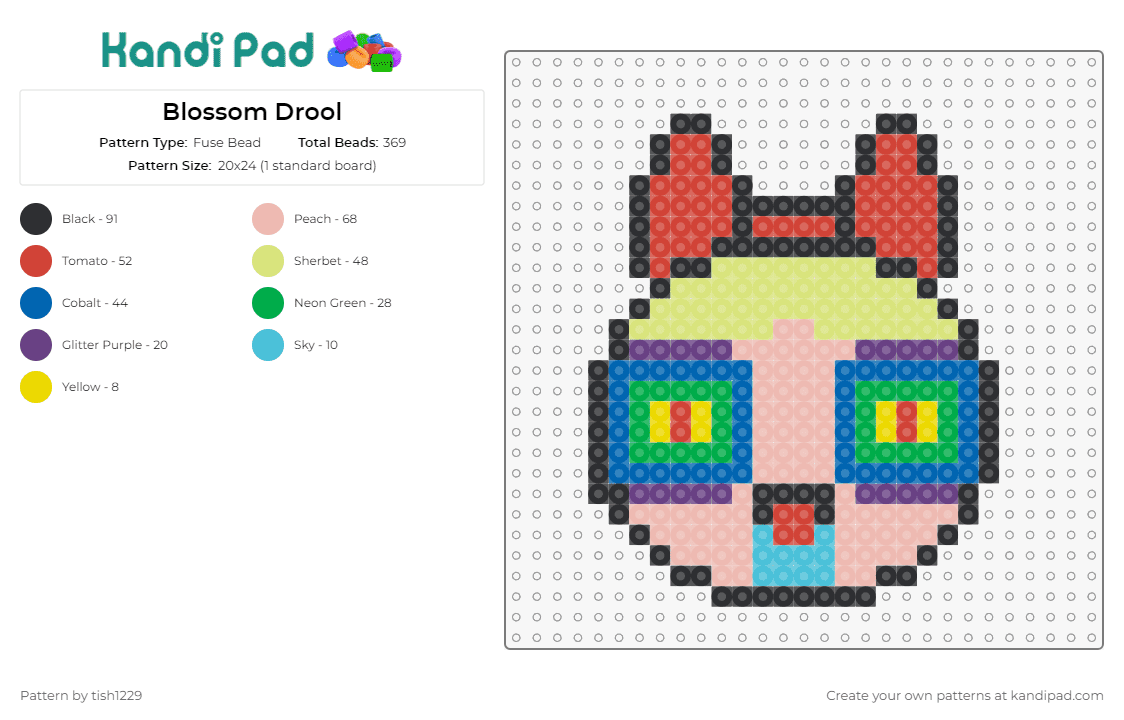 Blossom Drool - Fuse Bead Pattern by tish1229 on Kandi Pad - blossom,powerpuff girls,trippy,cartoon,character,bow,colorful,yellow,red,tan