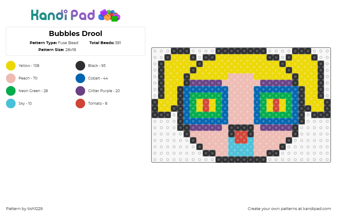 Bubbles Drool - Fuse Bead Pattern by tish1229 on Kandi Pad - bubbles,powerpuff girls,trippy,cartoon,character,blonde,colorful,yellow,tan