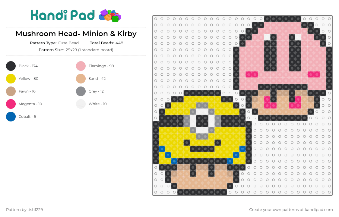 Mushroom Head- Minion & Kirby - Fuse Bead Pattern by tish1229 on Kandi Pad - minion,kirby,despicable me,mario,nintendo,video game,mushroom,yellow,pink,tan