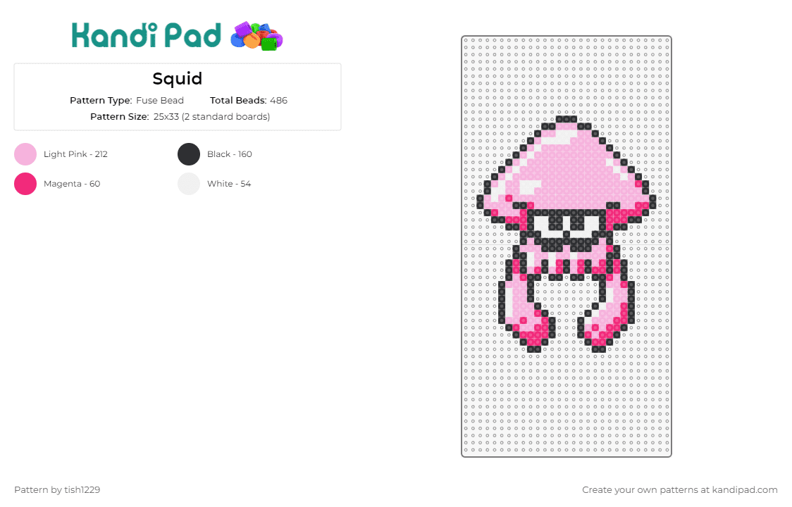 Squid - Fuse Bead Pattern by tish1229 on Kandi Pad - squid,splatoon,video game,pink