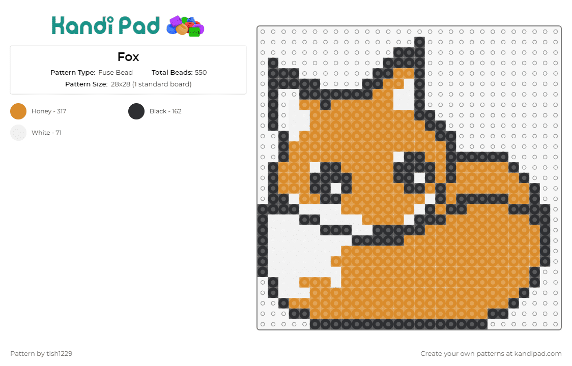 Fox - Fuse Bead Pattern by tish1229 on Kandi Pad - fox,cute,animal,sleepy,orange,brown