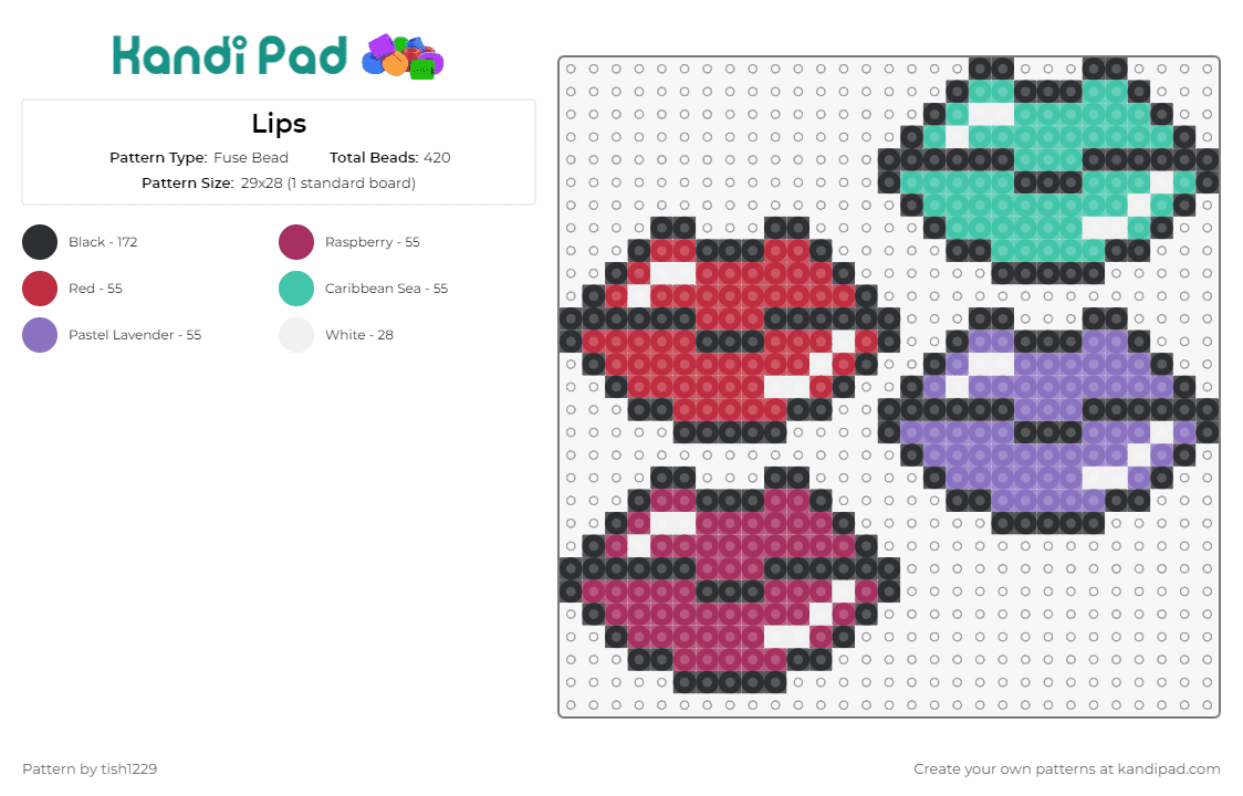 Lips - Fuse Bead Pattern by tish1229 on Kandi Pad - lips,mouth,kiss,love,lipstick,colorful,purple,teal,red