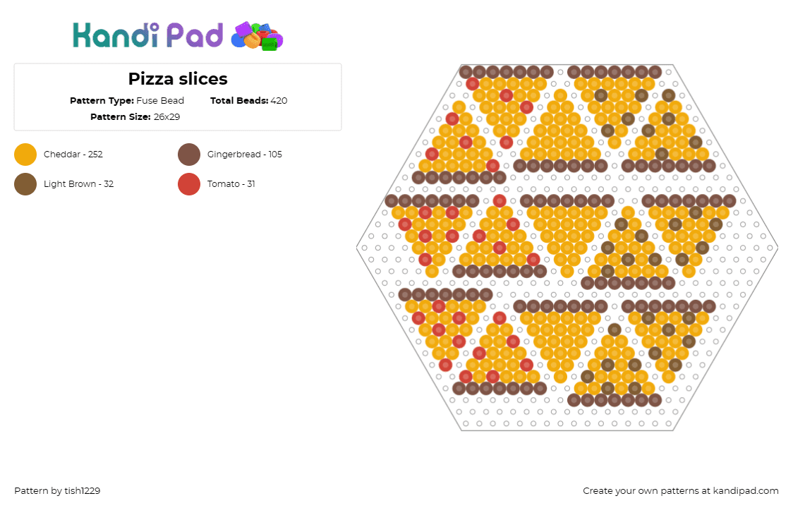 Pizza slices - Fuse Bead Pattern by tish1229 on Kandi Pad - pizza,food,geometric,hexagon,appetizing,delicious,slices,culinary,yellow