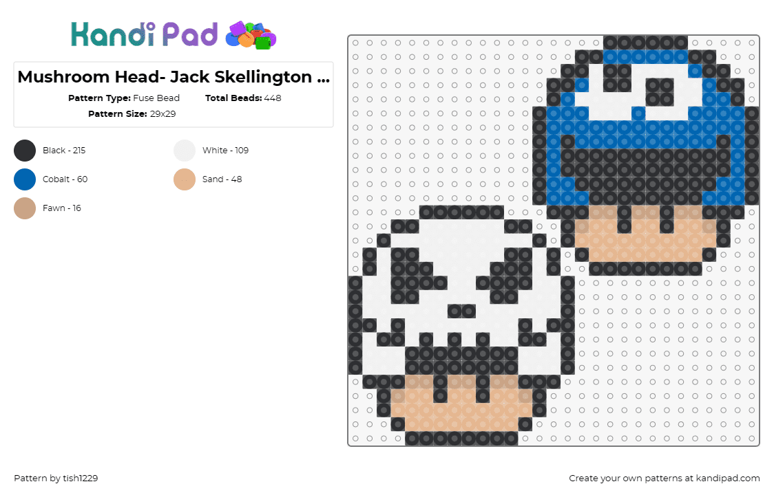 Mushroom Head- Jack Skellington & Cookie Monster - Fuse Bead Pattern by tish1229 on Kandi Pad - jack skellington,cookie monster,mario,nintendo,mushroom,nightmare before christm