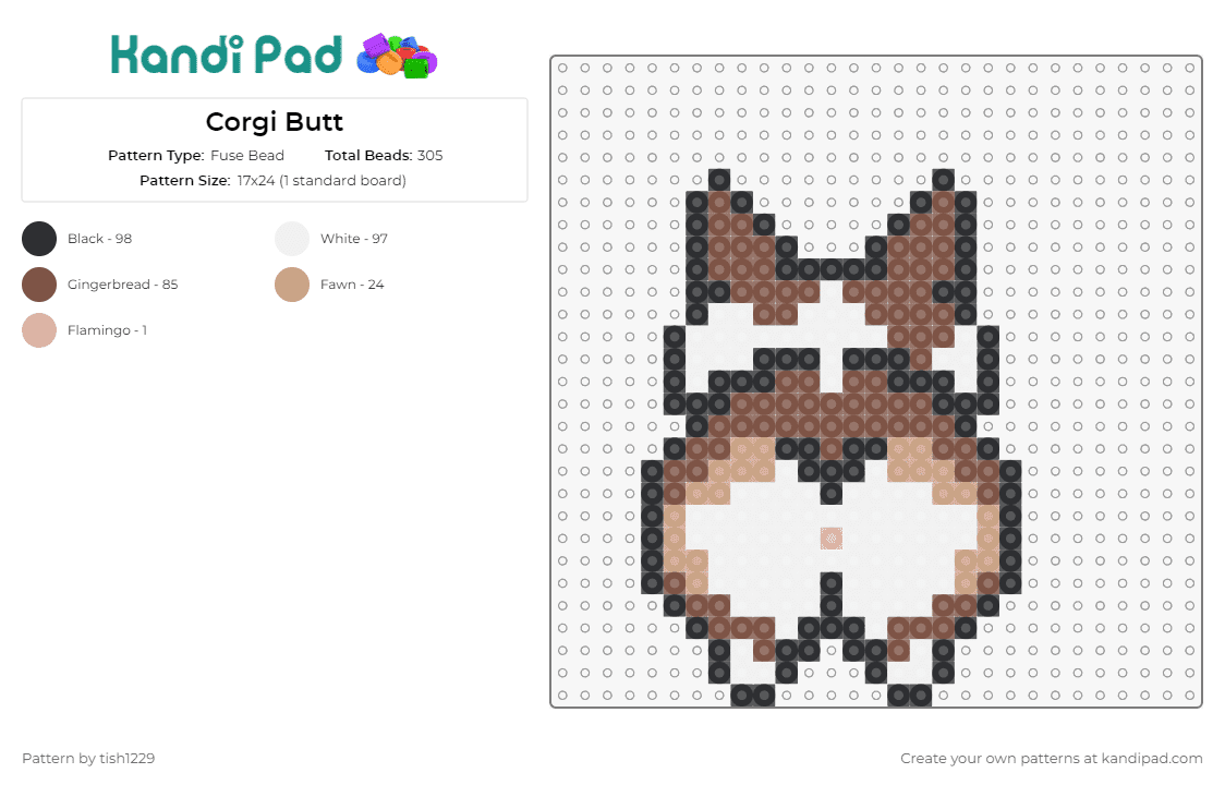 Corgi Butt - Fuse Bead Pattern by tish1229 on Kandi Pad - corgi,butt,dog,cute,animal,funny,silly,brown,white
