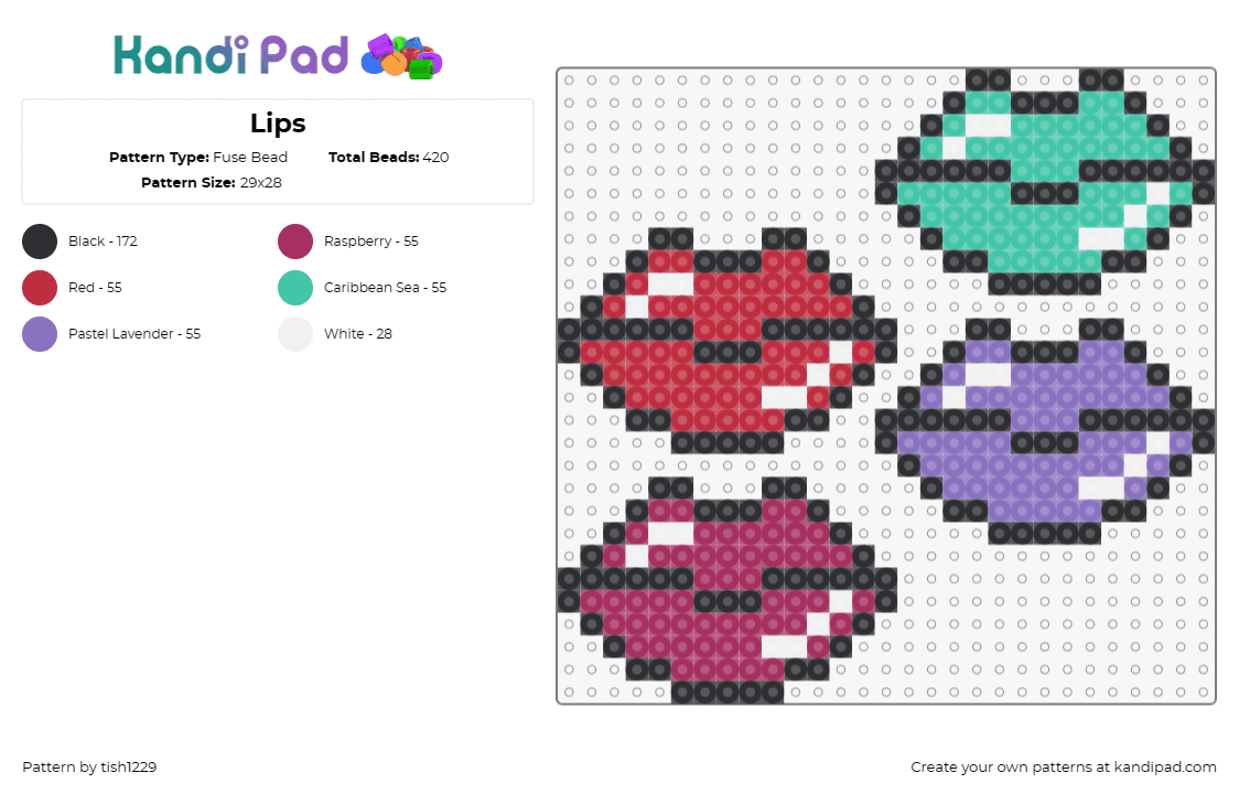 Lips - Fuse Bead Pattern by tish1229 on Kandi Pad - lips,mouth,kiss,love,lipstick,colorful,purple,teal,red