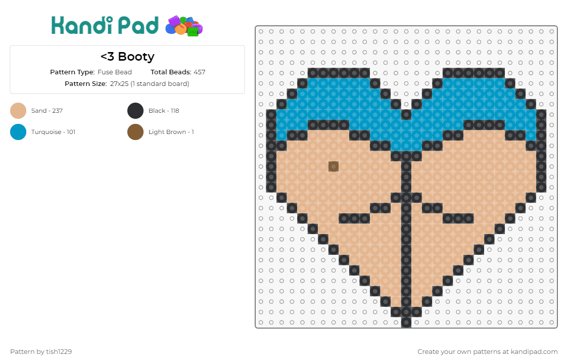 <3 Booty - Fuse Bead Pattern by tish1229 on Kandi Pad - booty,butt,heart,nsfw,rave,tan,blue,teal