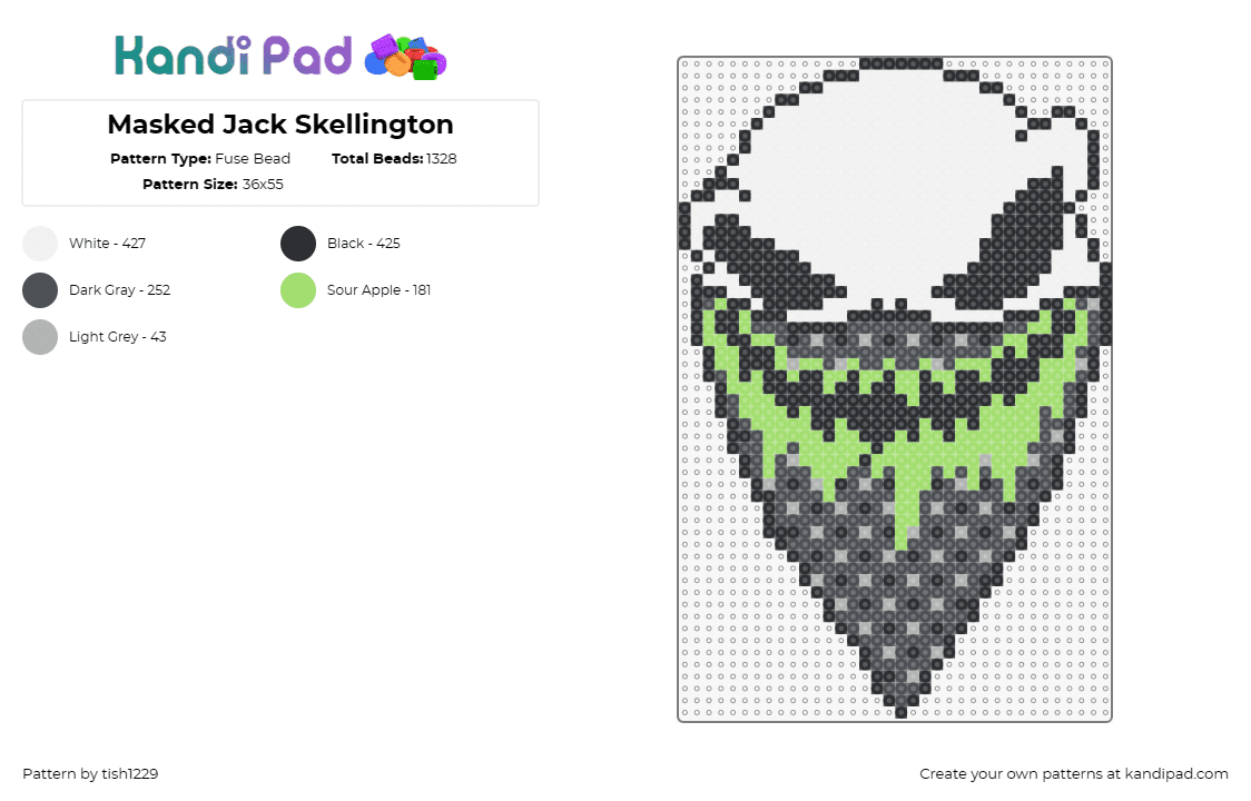 Masked Jack Skellington - Fuse Bead Pattern by tish1229 on Kandi Pad - jack skellington,nightmare before christmas,bandana,tim burton,movie,classic,ani