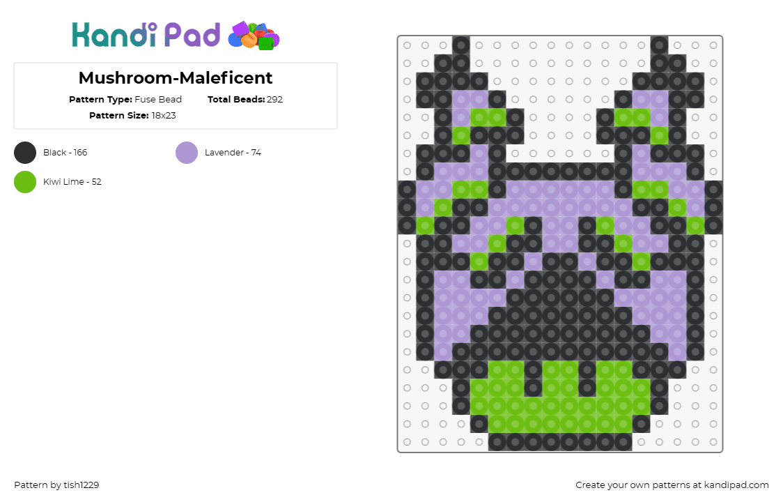 Mushroom-Maleficent - Fuse Bead Pattern by tish1229 on Kandi Pad - mushroom,maleficent,mario,nintendo,video game,disney,movie,mashup,green,purple