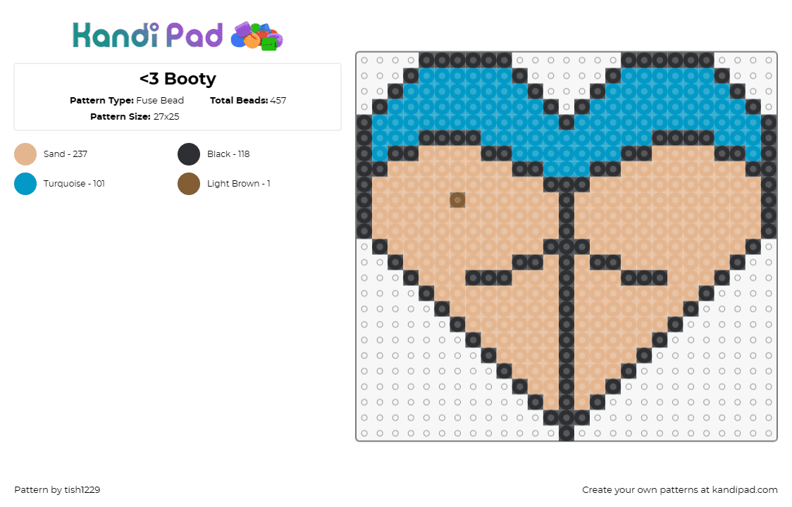 <3 Booty - Fuse Bead Pattern by tish1229 on Kandi Pad - booty,butt,heart,nsfw,rave,tan,blue,teal