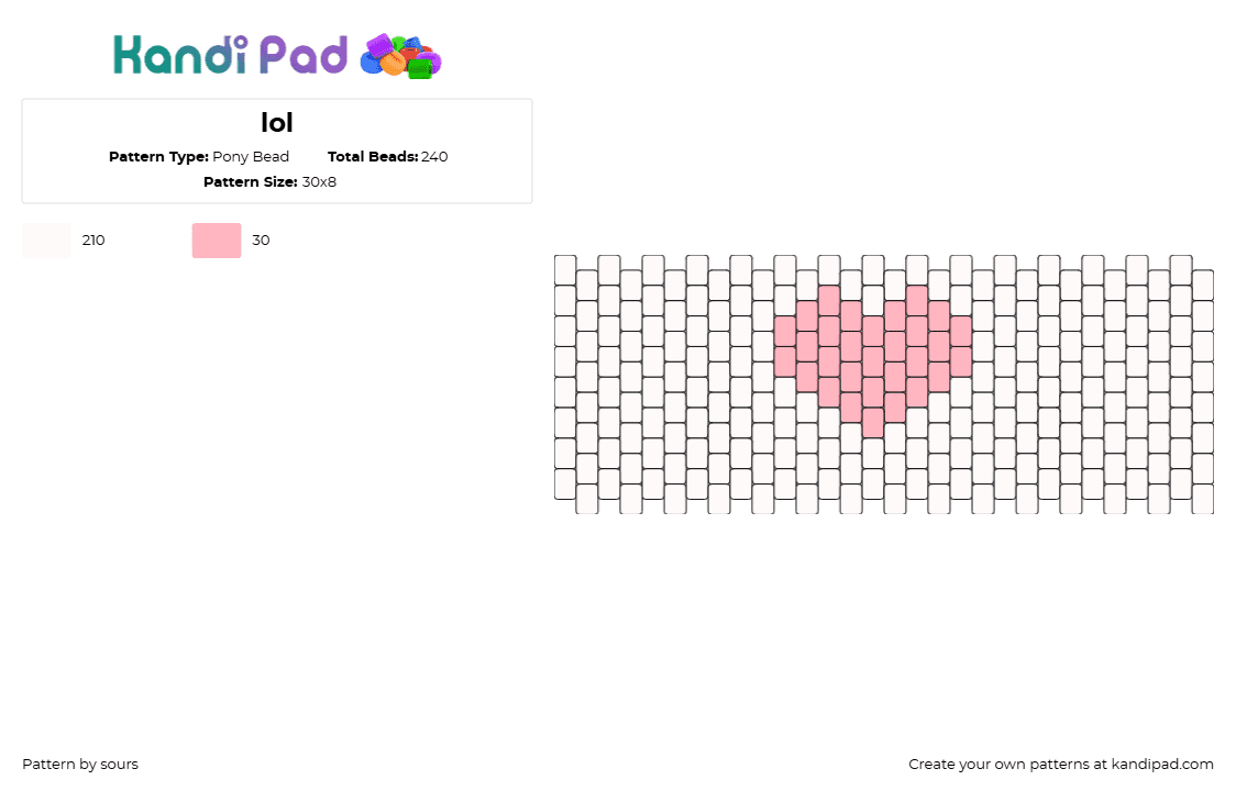 lol - Pony Bead Pattern by sours on Kandi Pad - heart,love,simple,valentine,cuff,white,pink