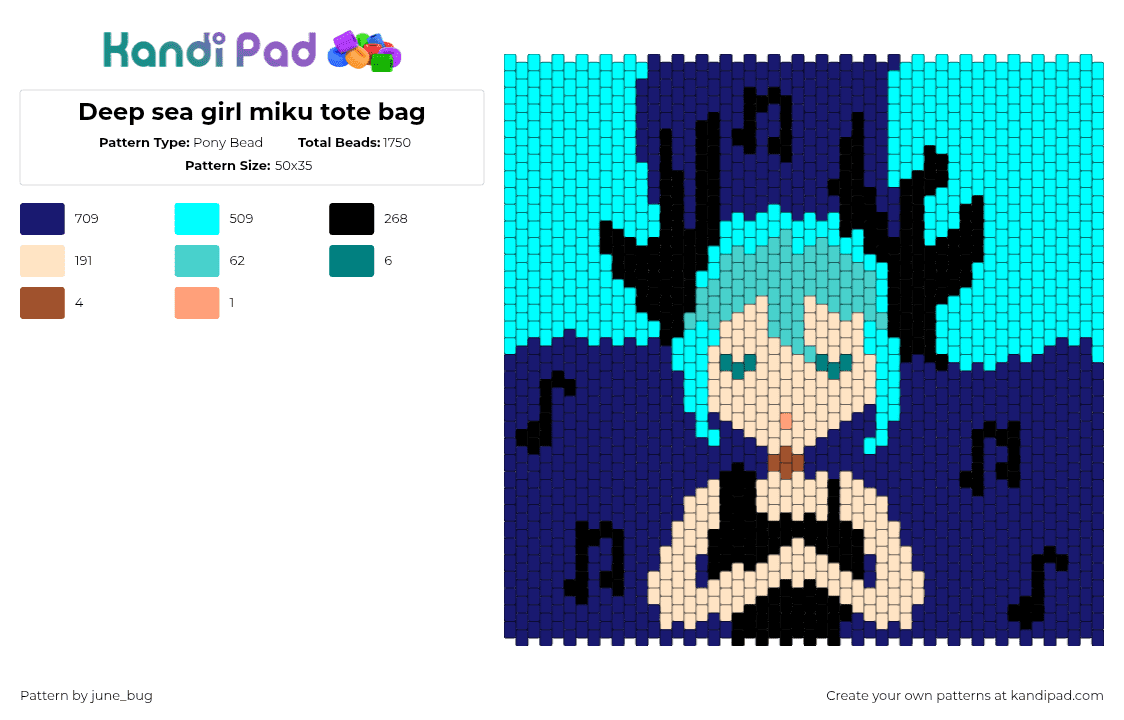Deep sea girl miku tote bag - Pony Bead Pattern by june_bug on Kandi Pad - blue, hatsune miku, light blue, music, panel, underwater, vocaloid