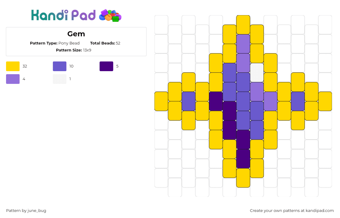 Gem - Pony Bead Pattern by june_bug on Kandi Pad - gem,sparkle,diamond,purple,yellow