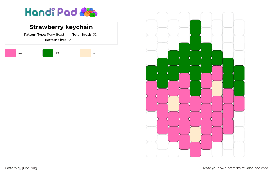 Strawberry keychain - Pony Bead Pattern by june_bug on Kandi Pad - strawberry,fruit,pink,green