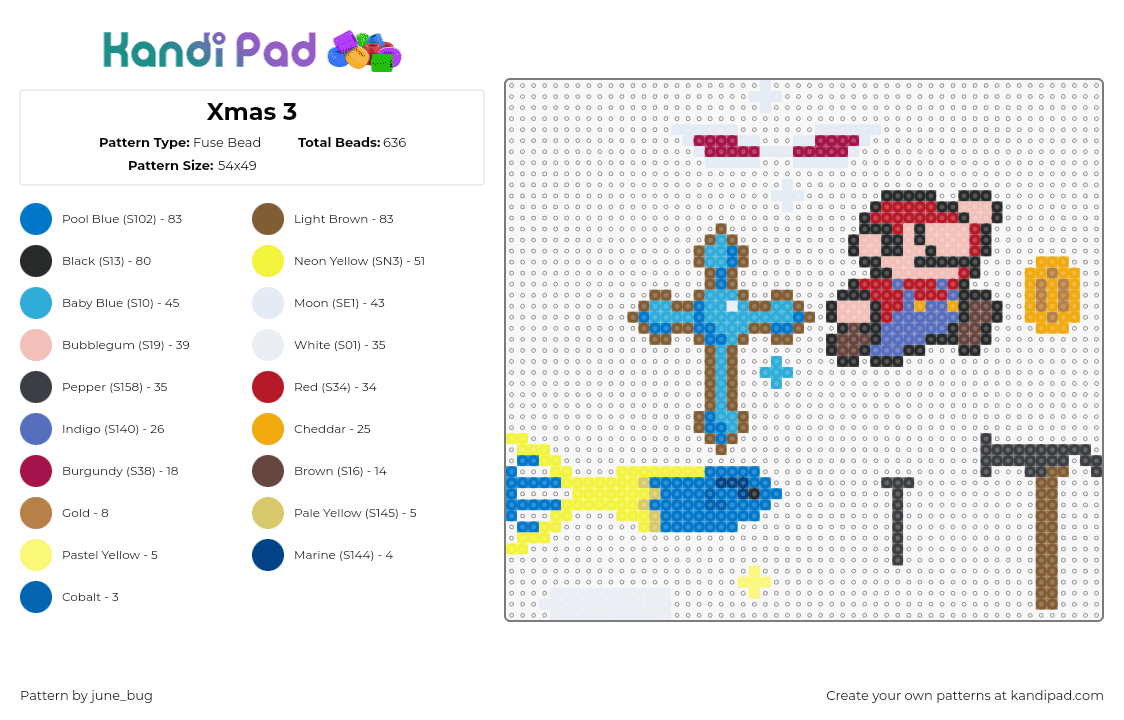 Xmas 3 - Fuse Bead Pattern by june_bug on Kandi Pad - hammer,mario,cross,nail,charms,colorful,light blue,red,blue,yellow