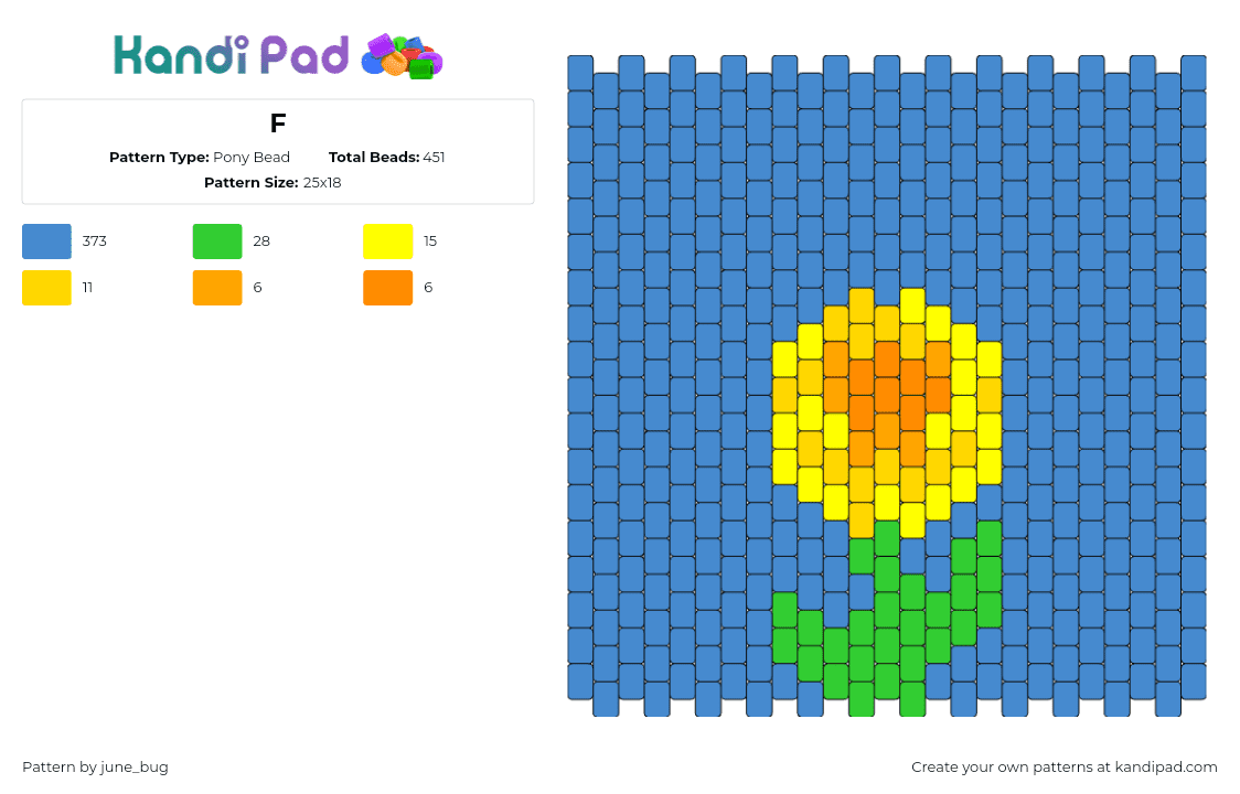 F - Pony Bead Pattern by june_bug on Kandi Pad - flower,dandelion,zinnia,nature,panel,yellow,green,blue