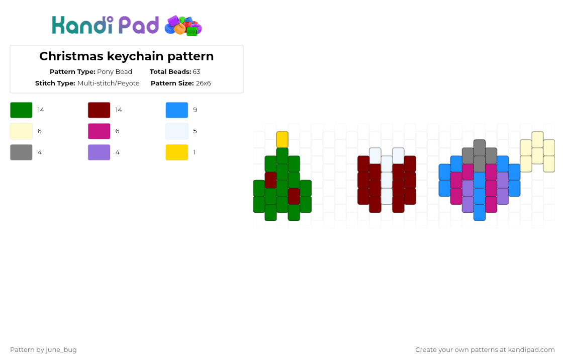 Christmas keychain pattern - Pony Bead Pattern by june_bug on Kandi Pad - green,brown,light blue