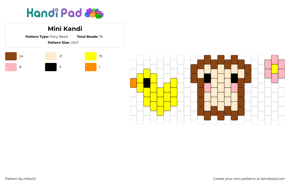 Mini Kandi - Pony Bead Pattern by rrdoo12 on Kandi Pad - toast,duck,flower,charms,cute,simple,bread,yellow,tan,brown,pink