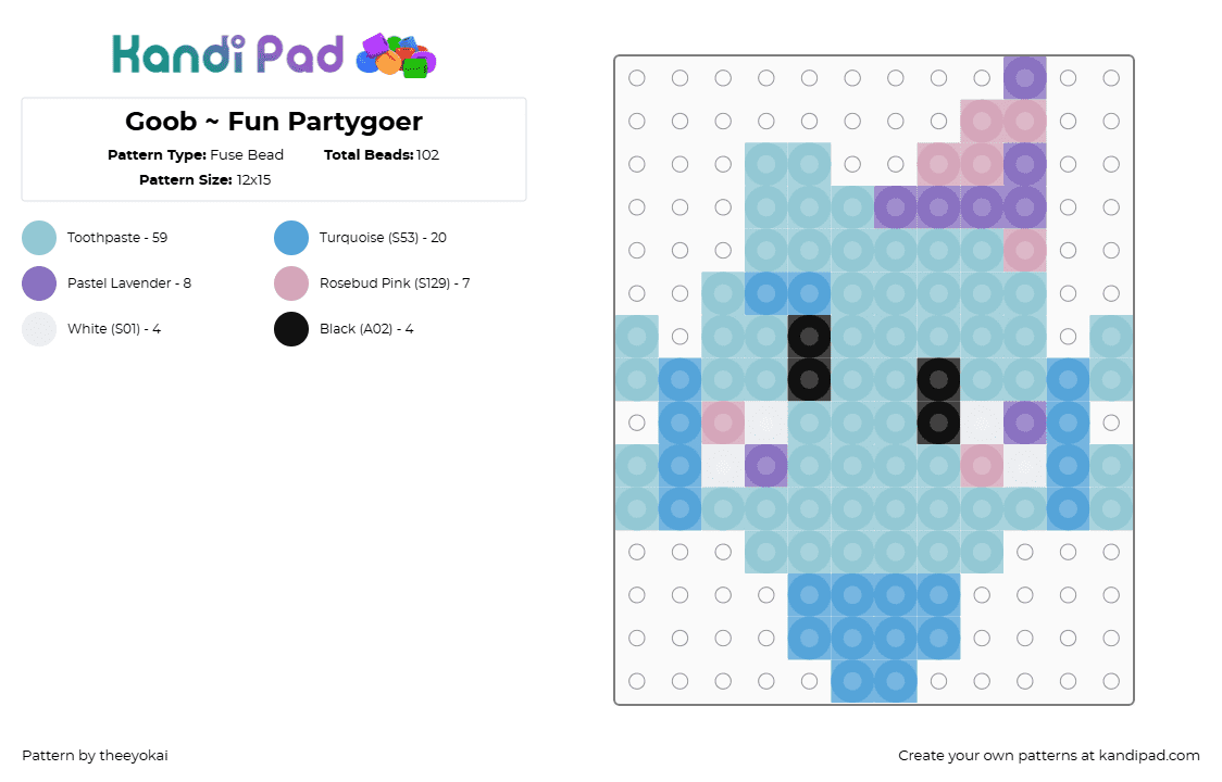 Goob ~ Fun Partygoer - Fuse Bead Pattern by theeyokai on Kandi Pad - light blue,goob,dandys world,roblox