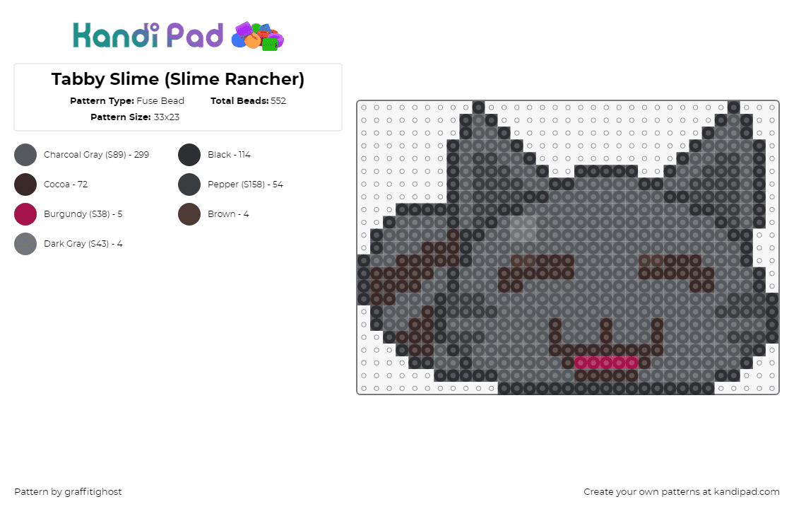 Tabby Slime (Slime Rancher) - Fuse Bead Pattern by graffitighost on Kandi Pad - tabby slime,slime rancher,cat,character,cute,happy,video game,gray,black