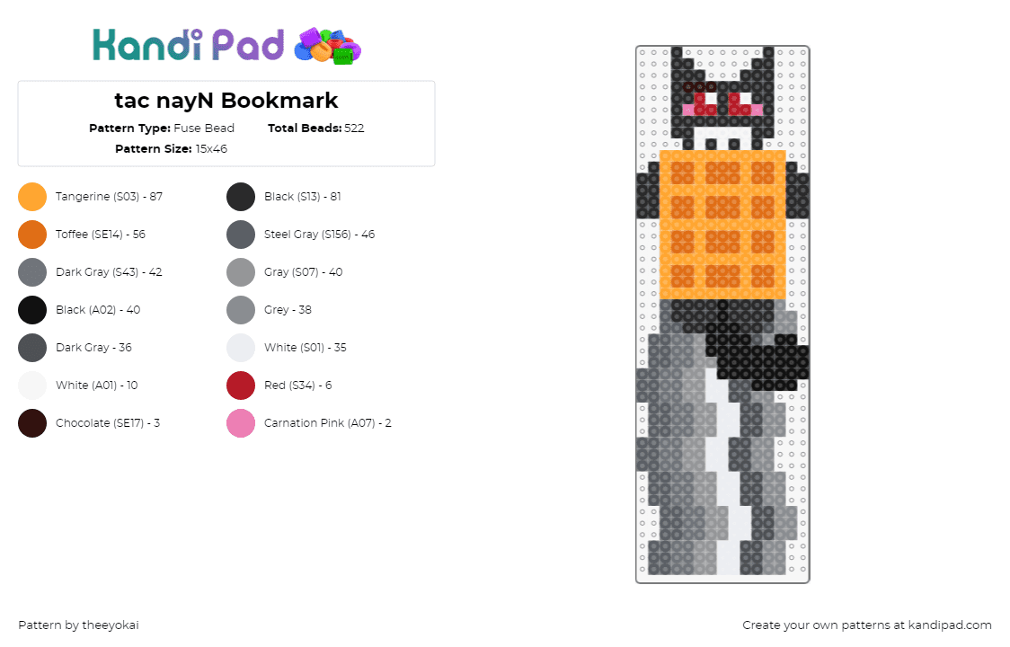 tac nayN Bookmark - Fuse Bead Pattern by theeyokai on Kandi Pad - tac nyan,nyan cat,waffle,meme,bookmark,orange,black,gray