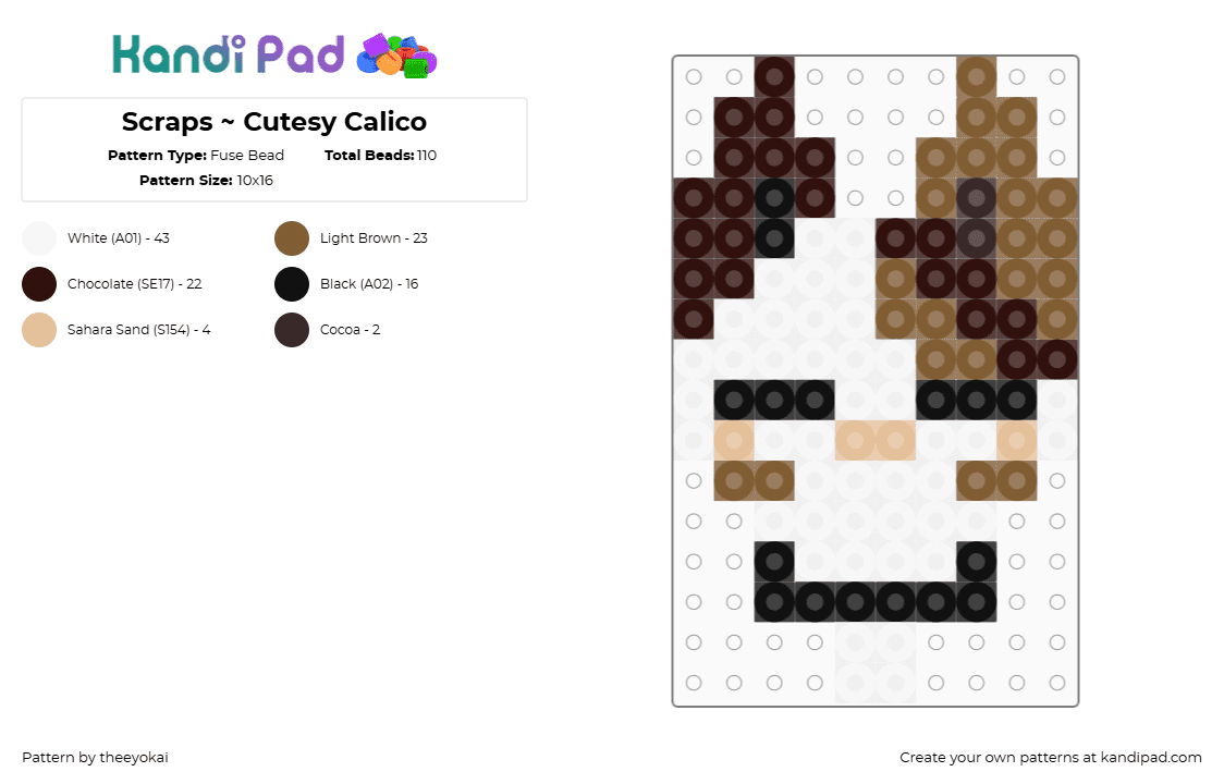 Scraps ~ Cutesy Calico - Fuse Bead Pattern by theeyokai on Kandi Pad - tan,brown,scraps,dandys world,roblox