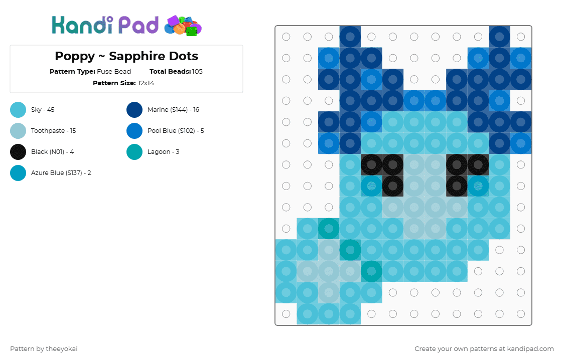 Poppy ~ Sapphire Dots - Fuse Bead Pattern by theeyokai on Kandi Pad - light blue,blue,poppy,dandys world,roblox