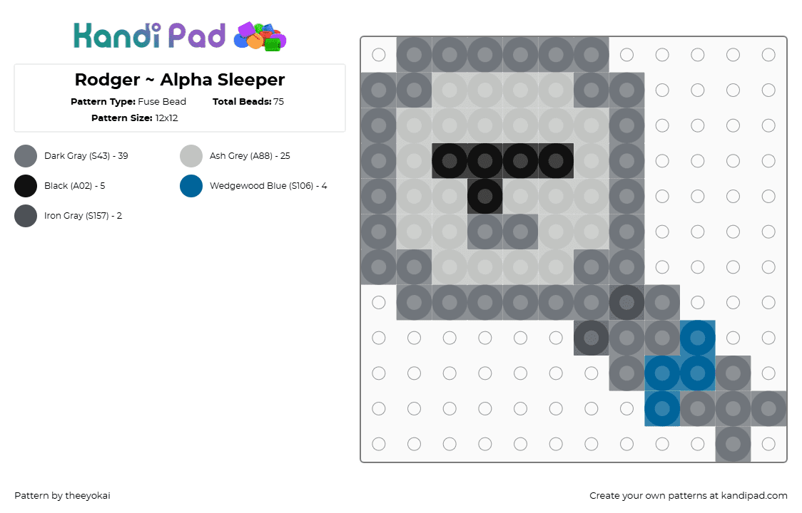 Rodger ~ Alpha Sleeper - Fuse Bead Pattern by theeyokai on Kandi Pad - gray,beige,rodger,dandys world,roblox