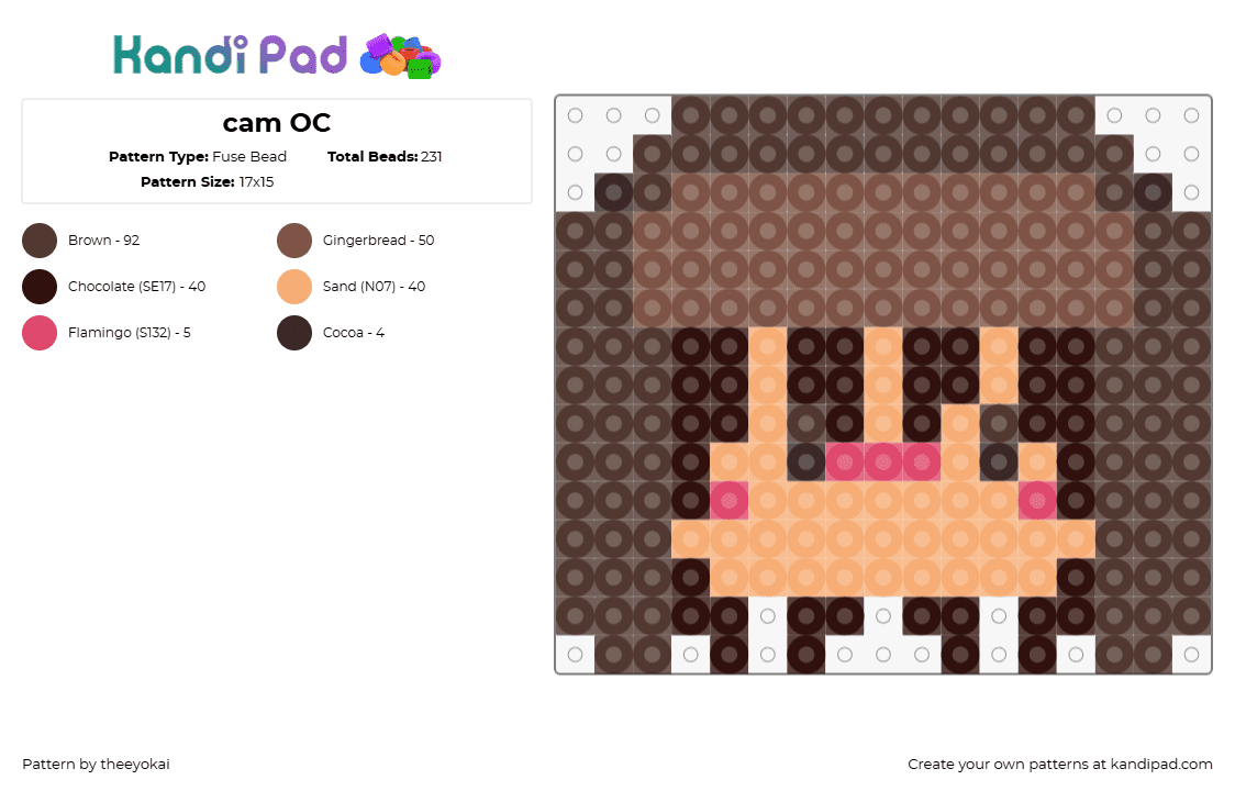 cam OC - Fuse Bead Pattern by theeyokai on Kandi Pad - character,head,tan,brown