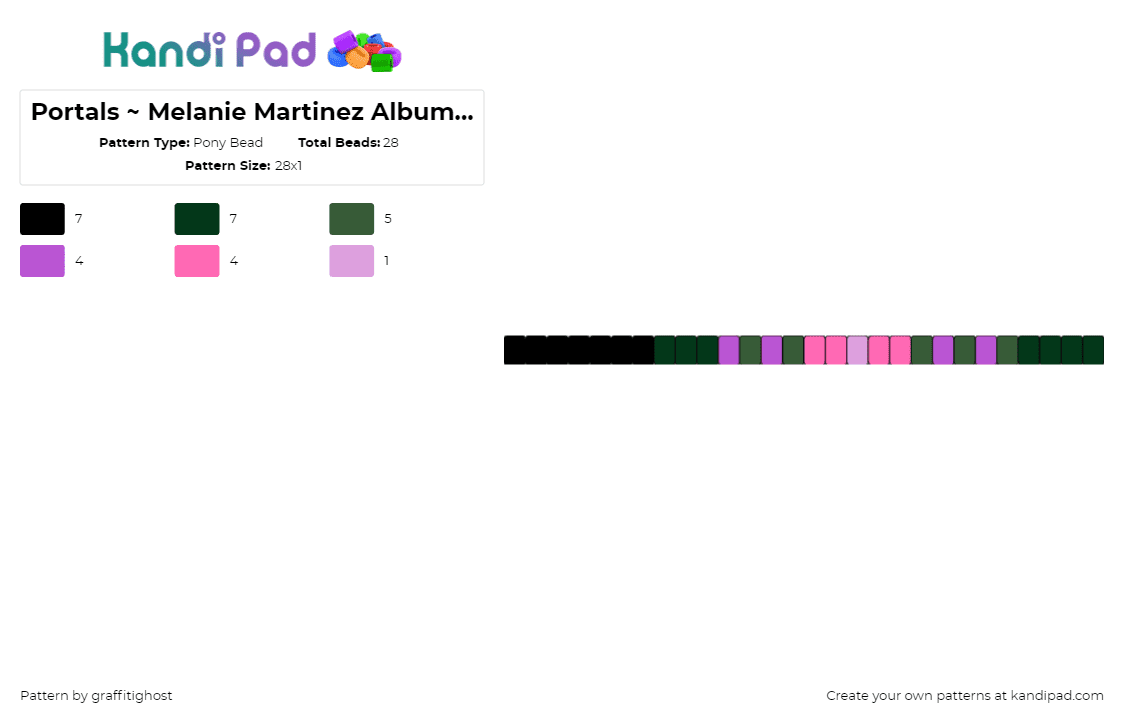 Portals ~ Melanie Martinez Album (gift) - Pony Bead Pattern by graffitighost on Kandi Pad - portals,melanie martinez,album,music,single,bracelet,dark,pink,green