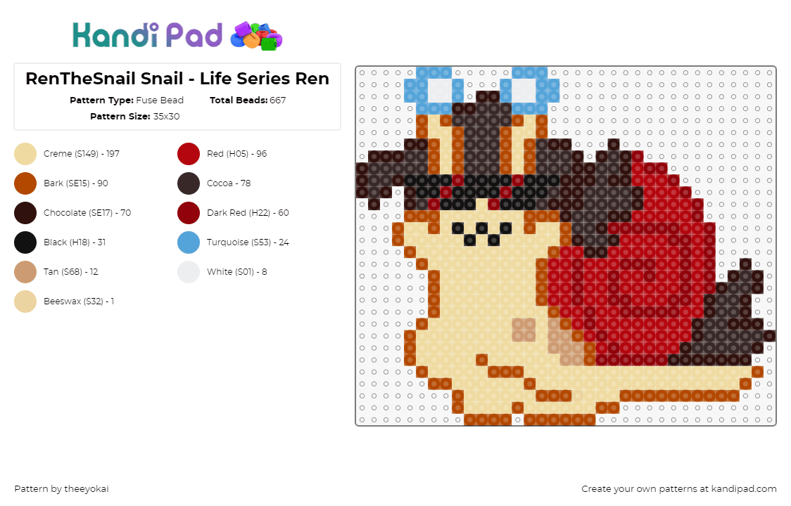 RenTheSnail Snail - Life Series Ren - Fuse Bead Pattern by theeyokai on Kandi Pad - 