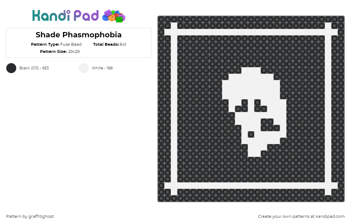 Shade Phasmophobia - Fuse Bead Pattern by theeyokai on Kandi Pad - shade,phasmophobia,horror,video game,ghost,spooky,scary,symbol,black,white