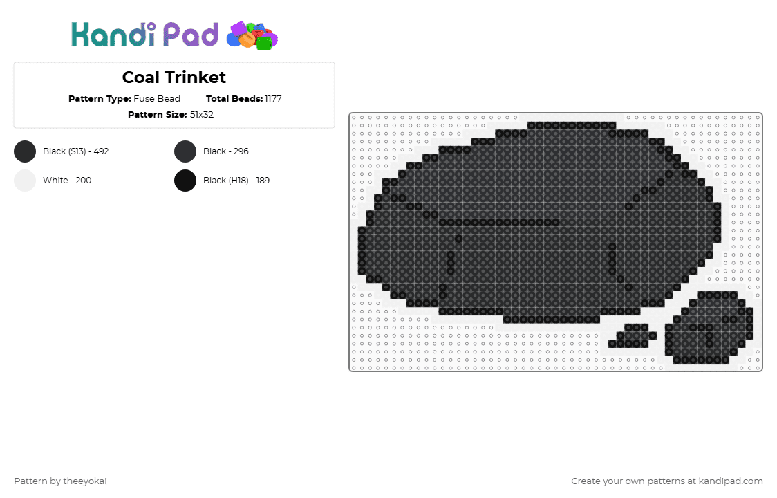Coal Trinket - Fuse Bead Pattern by theeyokai on Kandi Pad - black,coal,trinket,dandys world,roblox