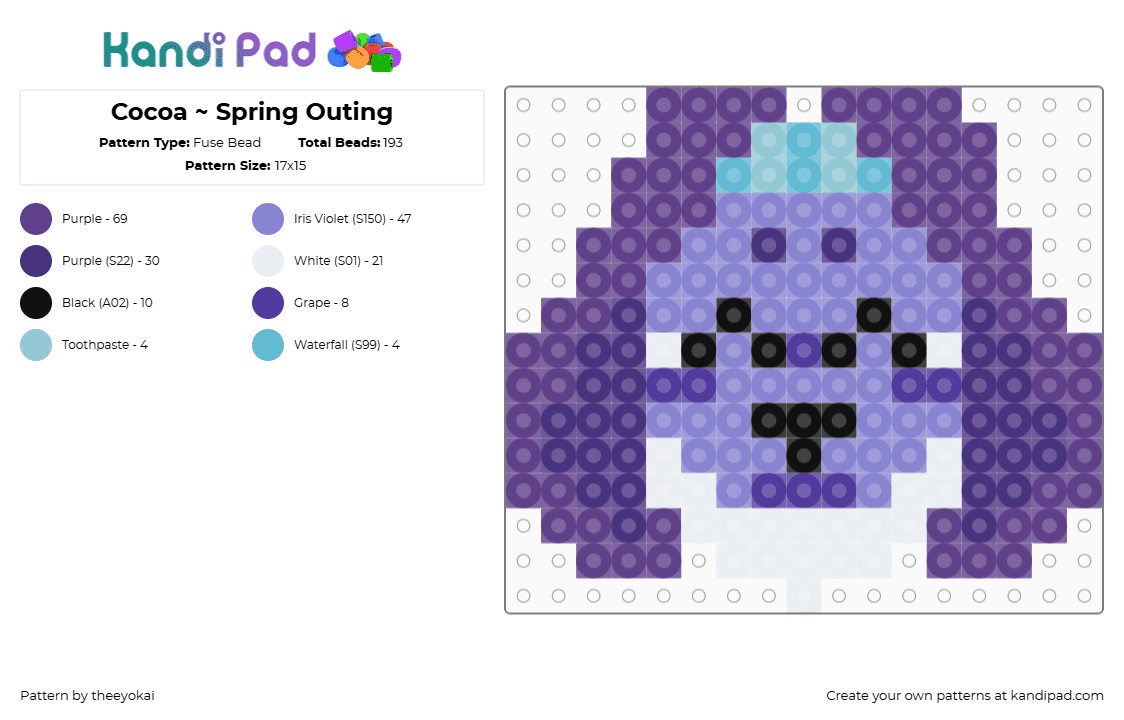Cocoa ~ Spring Outing - Fuse Bead Pattern by theeyokai on Kandi Pad - purple,dandys world,roblox,cocoa,bunny