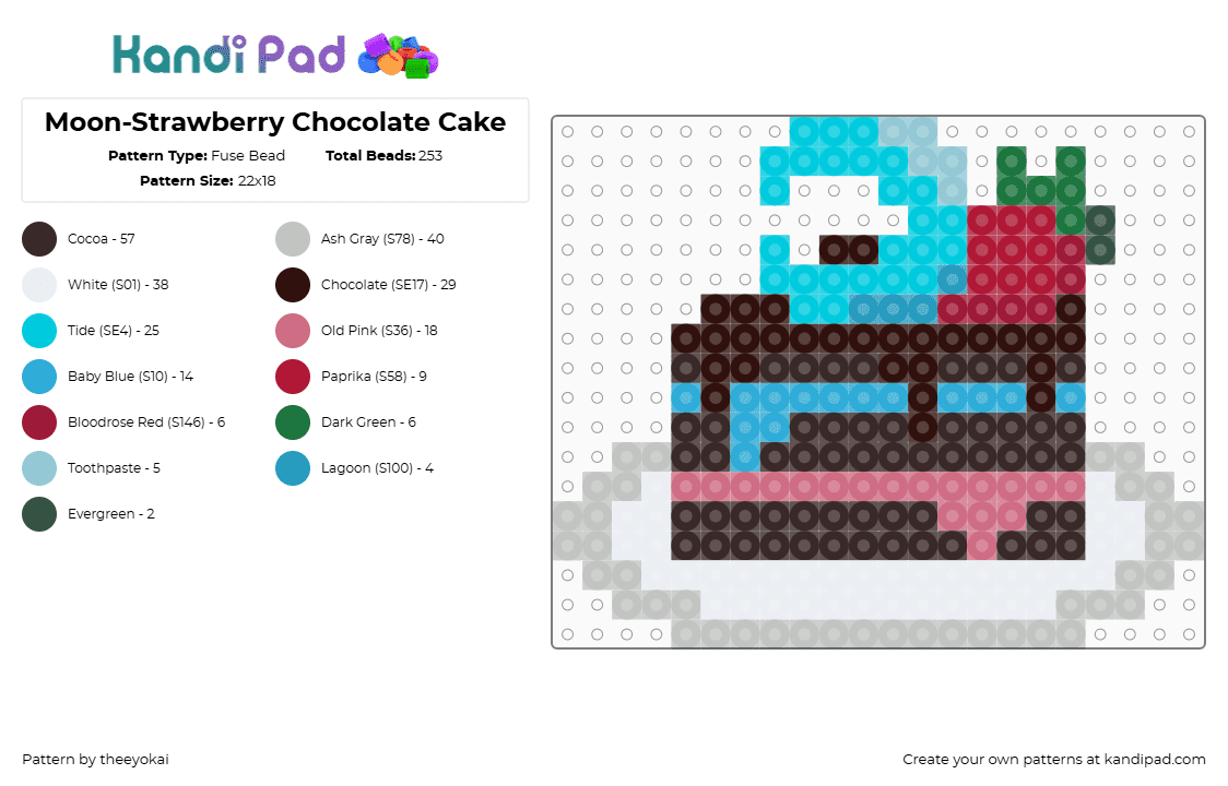 Moon-Strawberry Chocolate Cake - Fuse Bead Pattern by theeyokai on Kandi Pad - light blue,brown,beige,midnight snacks,moonberrycake,cake,moon,strawberry,chocolate,dandys world,ship