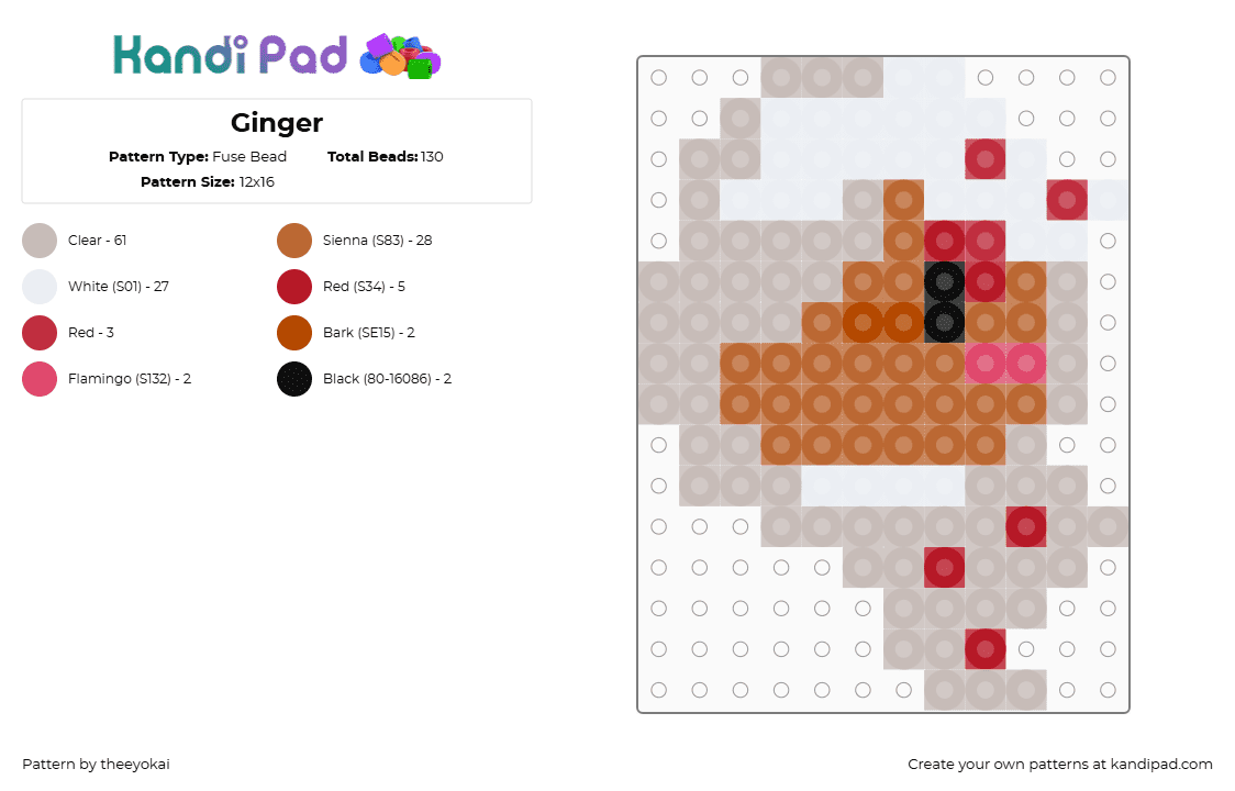 Ginger - Fuse Bead Pattern by theeyokai on Kandi Pad - beige,ginger,dandys world,roblox