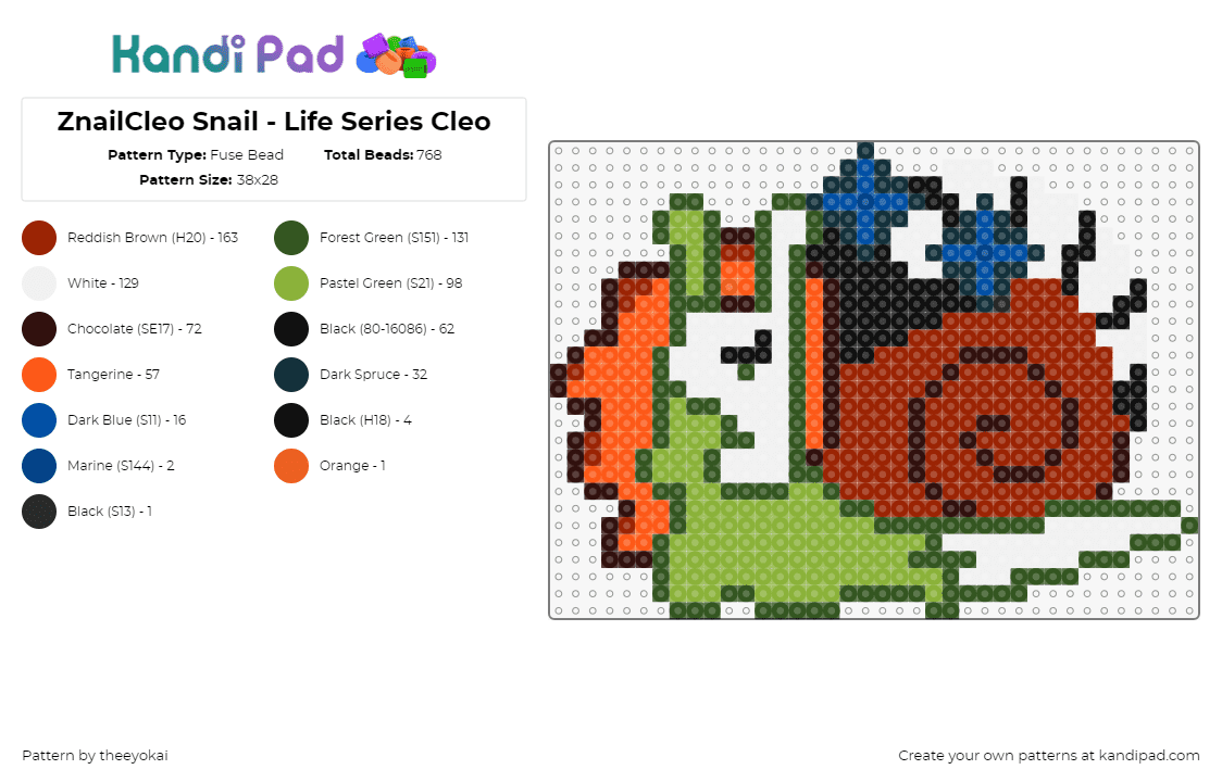 ZnailCleo Snail - Life Series Cleo - Fuse Bead Pattern by theeyokai on Kandi Pad - zombiecleo,snail,life series,cleo,character,animal,slug,shell,red,green