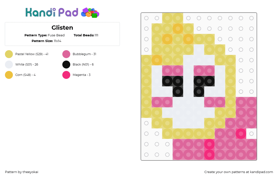 Glisten - Fuse Bead Pattern by theeyokai on Kandi Pad - yellow,pink,glisten,dandys world,roblox