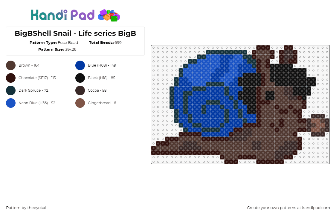 BigBShell Snail - Life series BigB - Fuse Bead Pattern by theeyokai on Kandi Pad - bigbst4tz2,snail,life series,bigb,character,animal,slug,shell,spiral,brown,blue